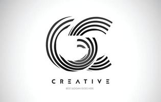 GC Lines Warp Logo Design. Letter Icon Made with Black Circular Lines. vector