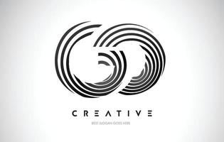 GO Lines Warp Logo Design. Letter Icon Made with Black Circular Lines. vector