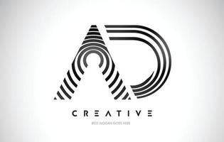 AD Lines Warp Logo Design. Letter Icon Made with Black Circular Lines. vector