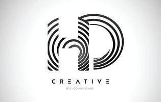 diseño de logotipo de deformación de líneas hd. icono de letra hecho con líneas circulares negras. vector