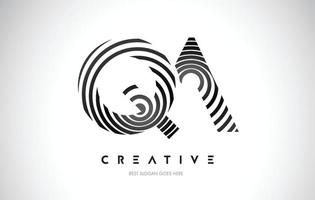 QA Lines Warp Logo Design. Letter Icon Made with Black Circular Lines. vector