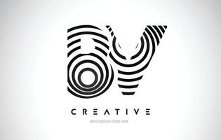 BV Lines Warp Logo Design. Letter Icon Made with Black Circular Lines. vector