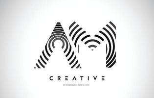 AM Lines Warp Logo Design. Letter Icon Made with Black Circular Lines. vector
