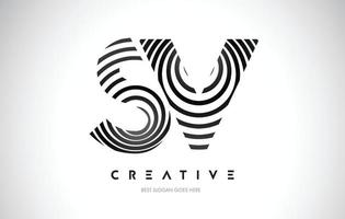 SV Lines Warp Logo Design. Letter Icon Made with Black Circular Lines. vector