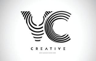 VC Lines Warp Logo Design. Letter Icon Made with Black Circular Lines. vector