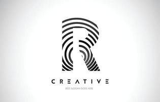 R Lines Warp Logo Design. Letter Icon Made with Black Circular Lines. vector