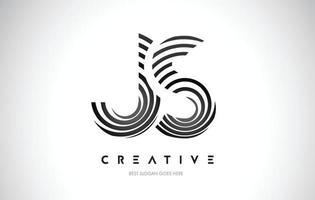 JS Lines Warp Logo Design. Letter Icon Made with Black Circular Lines. vector