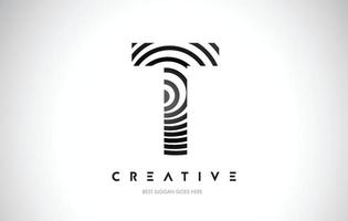 T Lines Warp Logo Design. Letter Icon Made with Black Circular Lines. vector