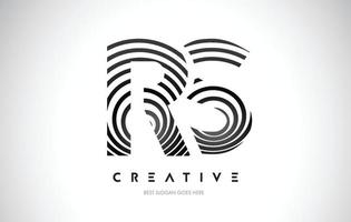 RS Lines Warp Logo Design. Letter Icon Made with Black Circular Lines. vector