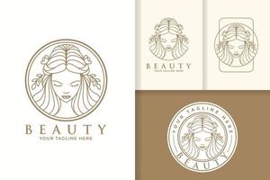 Line art woman beauty face logo icon template vector