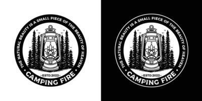 Oil lamp vector logo with pine tree in black and white