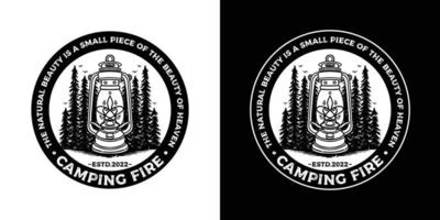 Oil lamp vector logo with pine tree in black and white