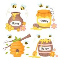 Set of honey concept elements. Collection of isolated illustrations for honey label, products, package design. Flat vector style.