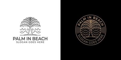 line art vintage retro badge logo of beach palm tree for vacation, summer, symbol with two versions vector