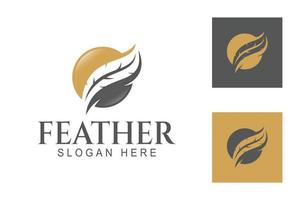 abstract feather ink with circle shape for signature, law, Writer notary feather pen logo template vector