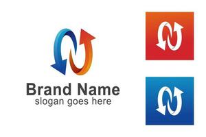 letra inicial moderna degradada n con flecha reciclada para la plantilla de logotipo de su empresa de identidad