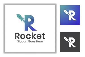 modern initial letter R with rocket launch for business start up, corporate identity logo template vector