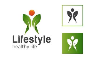 personas humanas con hojas verdes o estilo de vida orgánico vegetal para una plantilla de logotipo de dieta de vida saludable vector