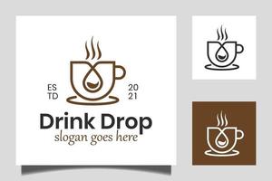 drop and hot coffee, tea cup icon vector for restaurant, business cafe shop logo design linear style