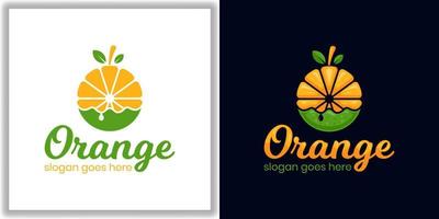 round circle fresh orange fruit juice modern logo design for diet, healthy food, lifestyle vegetarian vector