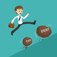 businessman jumping tax and debt stone vector