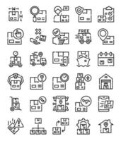 set of packaging delivery simple line web icons vector