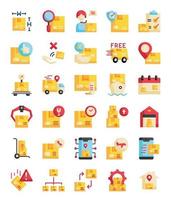 set of packaging delivery flat web icons vector
