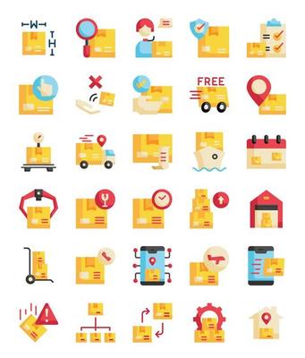 set of packaging delivery flat web icons