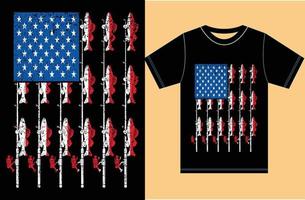 American Flag Fishing Rod Fishing Lover T-Shirt. Vintage Fishing T-Shirt. Eps Design. vector