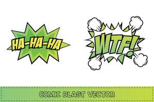 wtf comic burst con colores verde y blanco. explosión cómica riendo con color amarillo y verde. explosión de ráfaga cómica. wtf, explosión con burbuja de nube para discursos de dibujos animados. vector de explosión de discurso cómico.