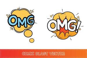 OMG comic explosion with yellow and blue color. OMG comic blast with orange, yellow, and white colors. Comic burst explosion with stars. OMG explosion bubbles for cartoon speeches. vector