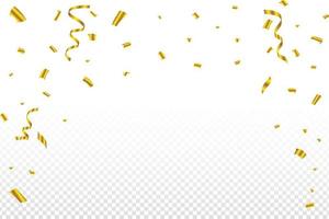 Golden confetti and ribbon falling isolated on transparent background. Festival elements vector. Simple confetti falling illustration. Golden Ribbon falling. Anniversary and wedding celebration. vector