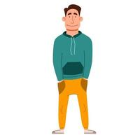 a handsome dark-haired man with his hands in his pockets. vector