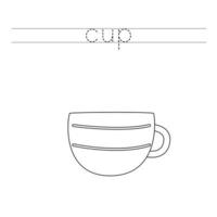 Trace the letters and color cup. Handwriting practice for kids. vector