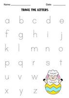 Learning alphabet. Tracing letters. Cute cartoon sheep. vector