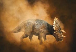 Regaliceratops Dinosaur on smoke background photo