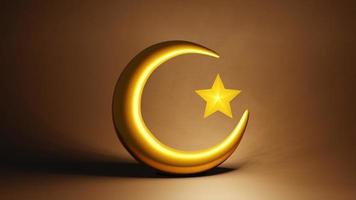 Crescent moon and stars golden Islamic symbol 3D rendering photo