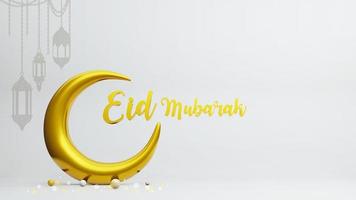 símbolo de la luna creciente del islam con el alfabeto eid mubarak, representación 3d foto