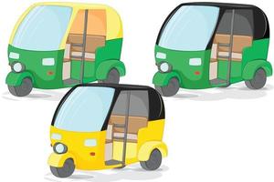 Set of Auto Rickshaw in Various Colour Cartoon Vector