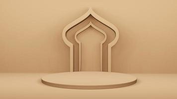 Step Stage Podium  Stage backdrop with Arabic arch . 3d rendering photo