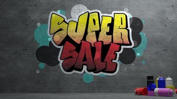 super sale Graffiti on concrete wall  texture Stone wall background , 3d rendering photo