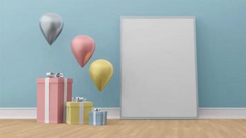 the gift box with balloon , 3d render photo