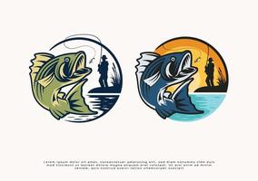 establecer colección de logotipos detallados de ilustración de pesca de verano moderna vector