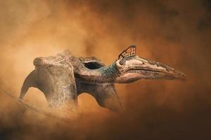 quetzalcoatlus, dinosaurio sobre fondo de humo foto