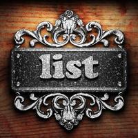 list word of iron on wooden background photo