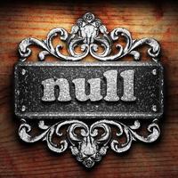 null word of iron on wooden background photo
