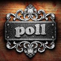 poll word of iron on wooden background photo