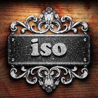 iso word of iron on wooden background photo