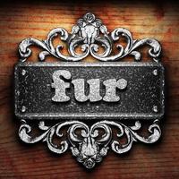fur word of iron on wooden background photo
