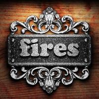 fires word of iron on wooden background photo